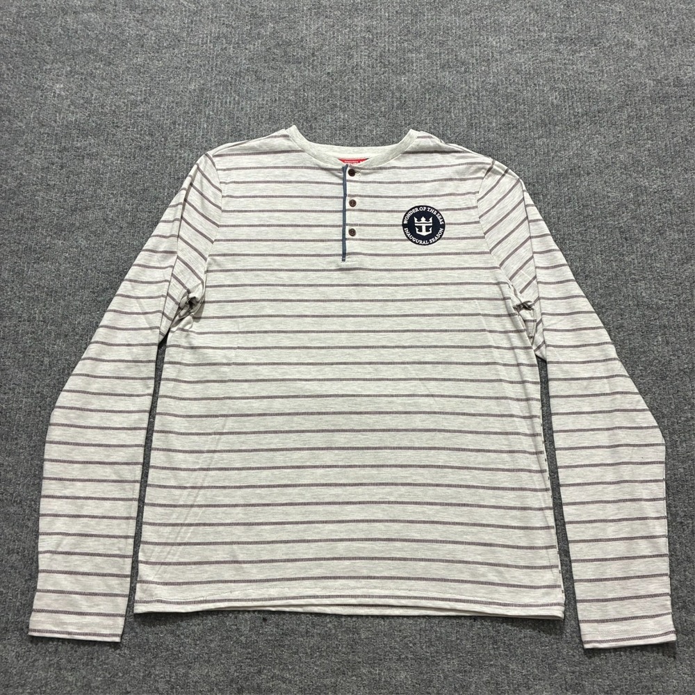 Souvenirs Northern Wonder of the Sea Henley Shirt Mens XL Striped Long Sleeve